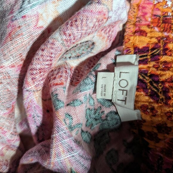 Loft Maxi Skirt Tiered Slit Tropical Floral Pattern Linen Blend Pull On Large - Picture 5 of 6